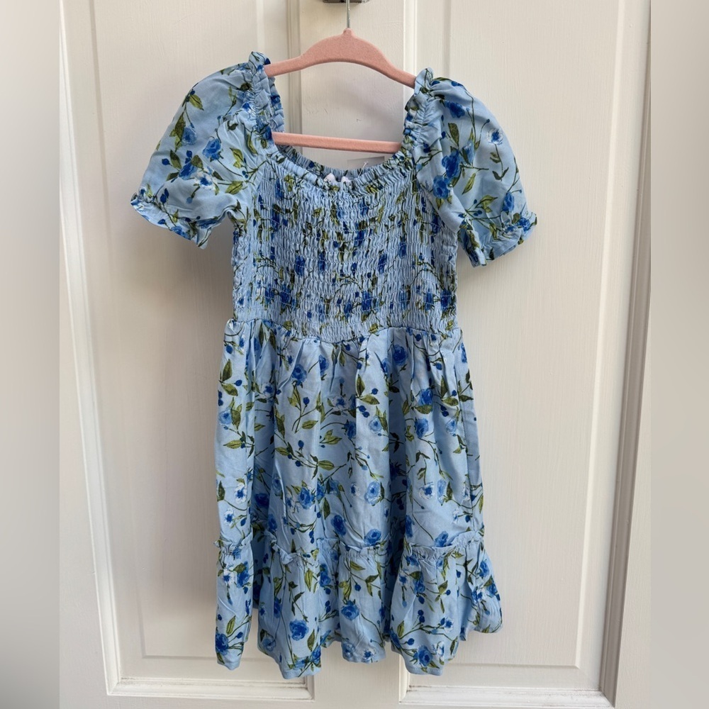 🎊HP🎊NWT The Children's Place 3T Girl Blue Floral Smocked Puff Short Sleeve Dress - Picture 1 of 6